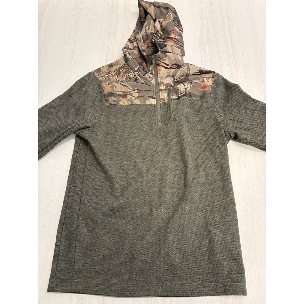 Under Armour Camo Hoodie Pullover Fleece Quarter Zip Men's Small Olive Hunting